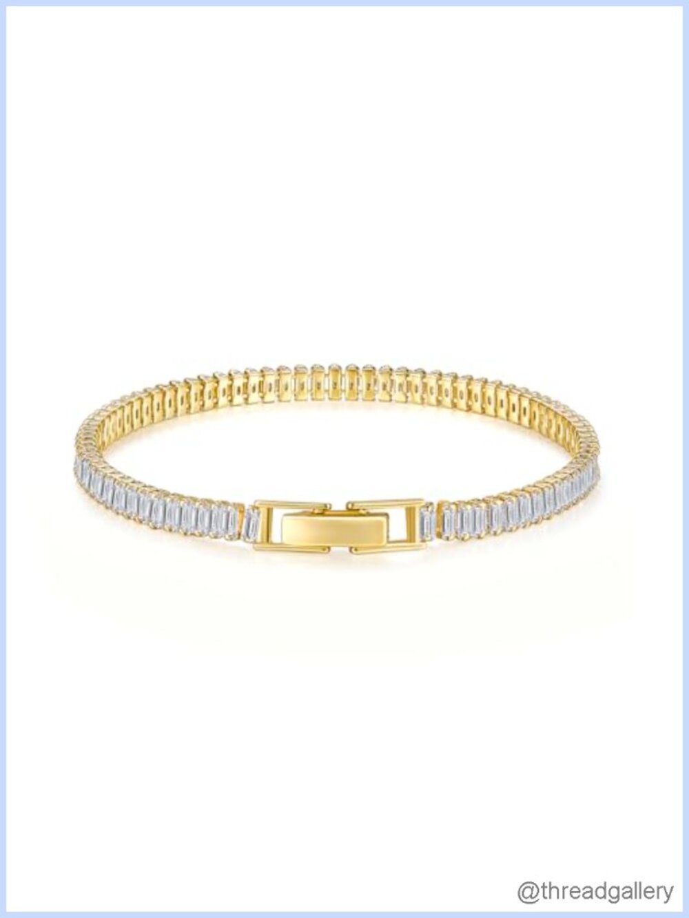 14K Gold Plated Cubic Zirconia Tennis Bracelet for Women, Rectangle & Round